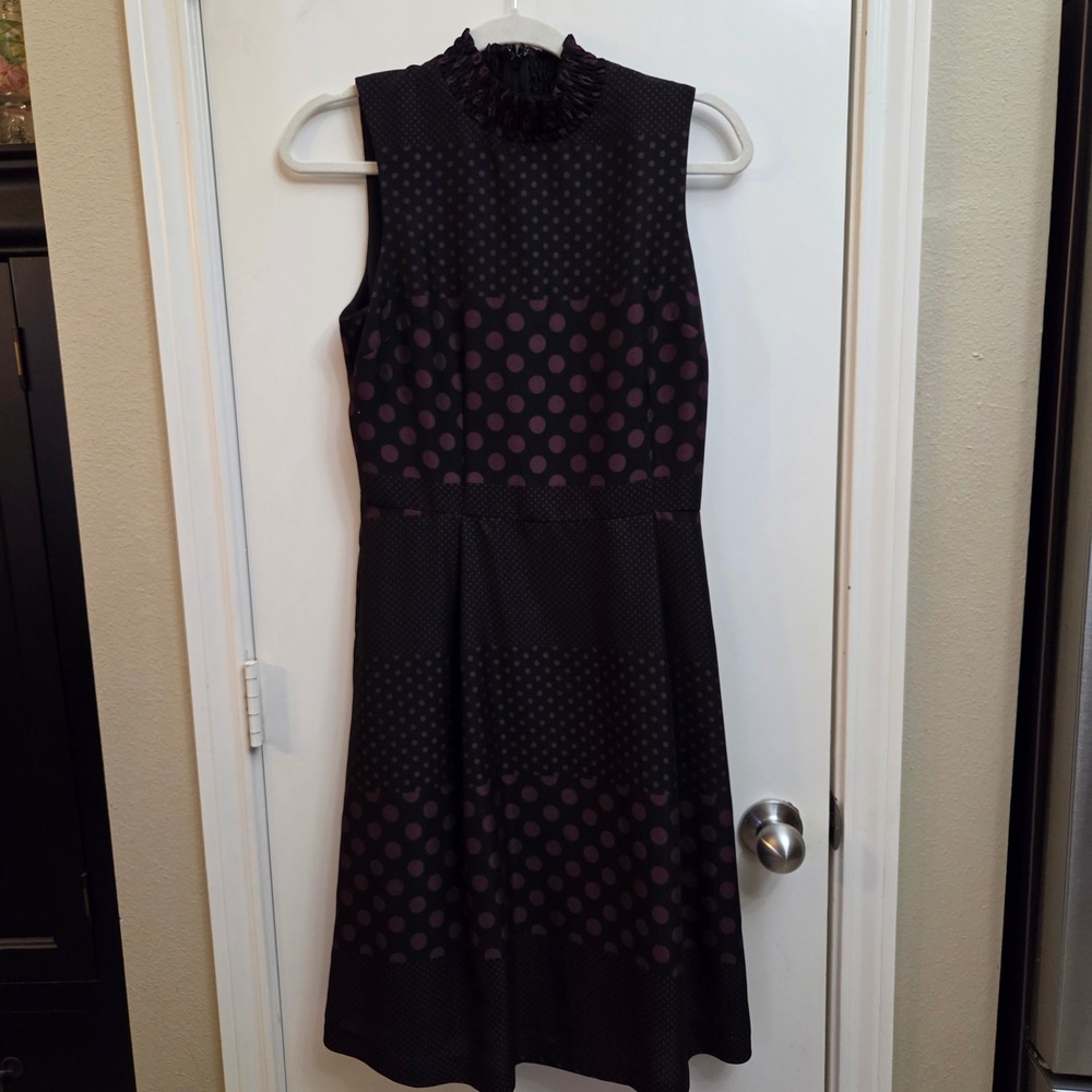 Who What Wear Womens Small Polka Dot High Neck Sleeveless Fit Flare Dress Plum